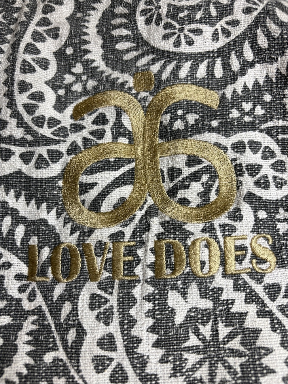 100% Cotton Handmade Gray & White Tote with Gold Logo - Picture 2 of 14